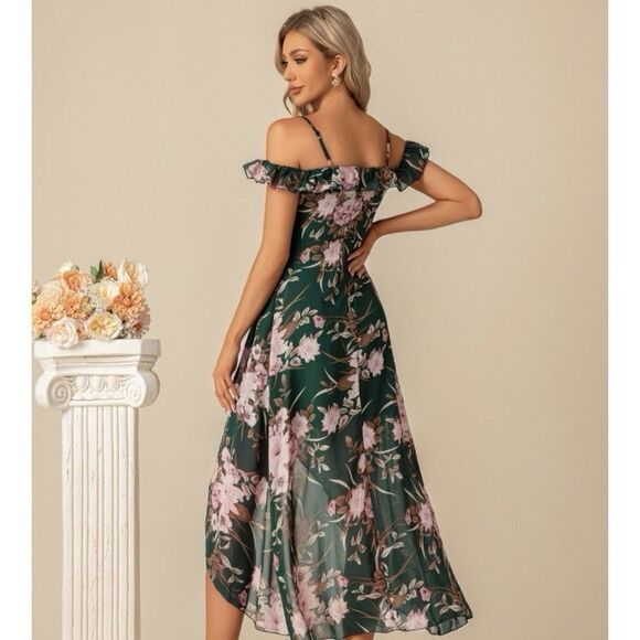 JJ’s House Ruffle Sweetheart Spaghetti Straps A-Line Chiffon Midi Dress Sz XL - Picture 2 of 13